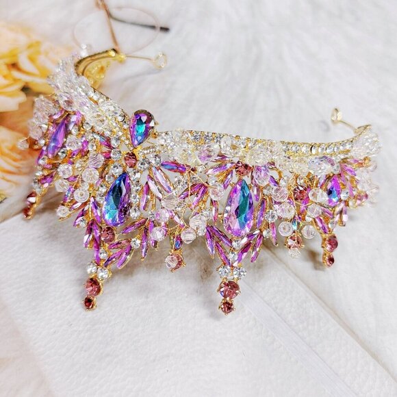 Lavender Tiara, Victorian tiara, Purple Crystal crown, Princess Gold Tiara - Picture 11 of 11